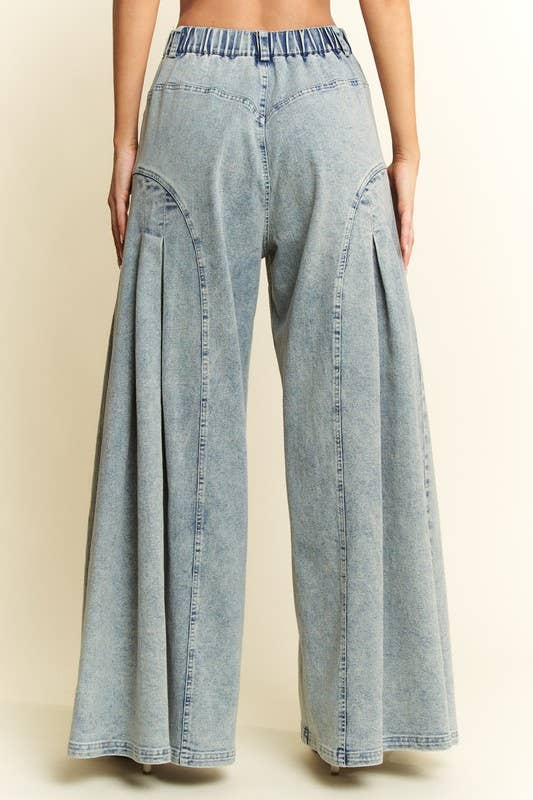 PLUS SIZE DENIM WIDE LEG FLARED PANTS