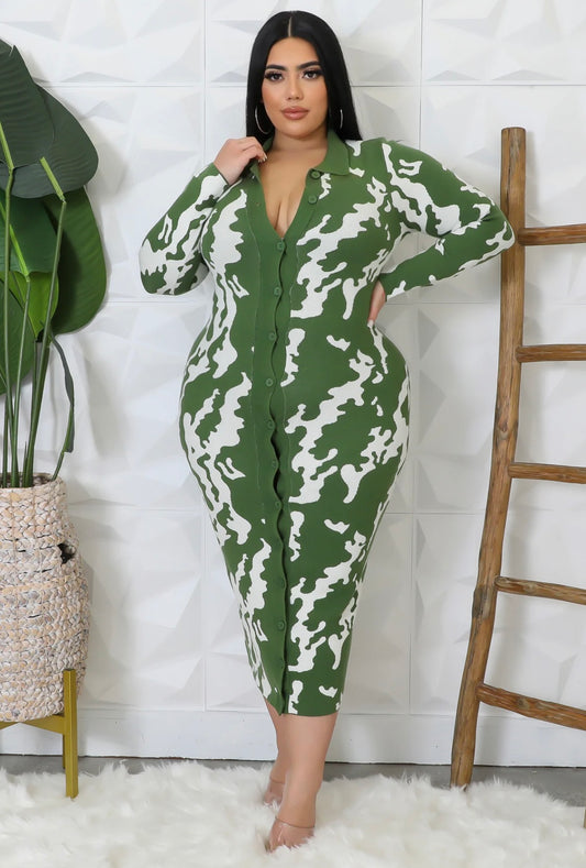 Abstract Waves Midi Dress