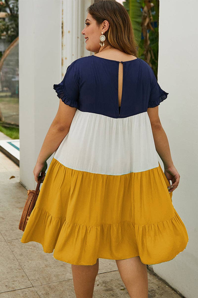 Plus Size Colorblock Drape Casual Dress