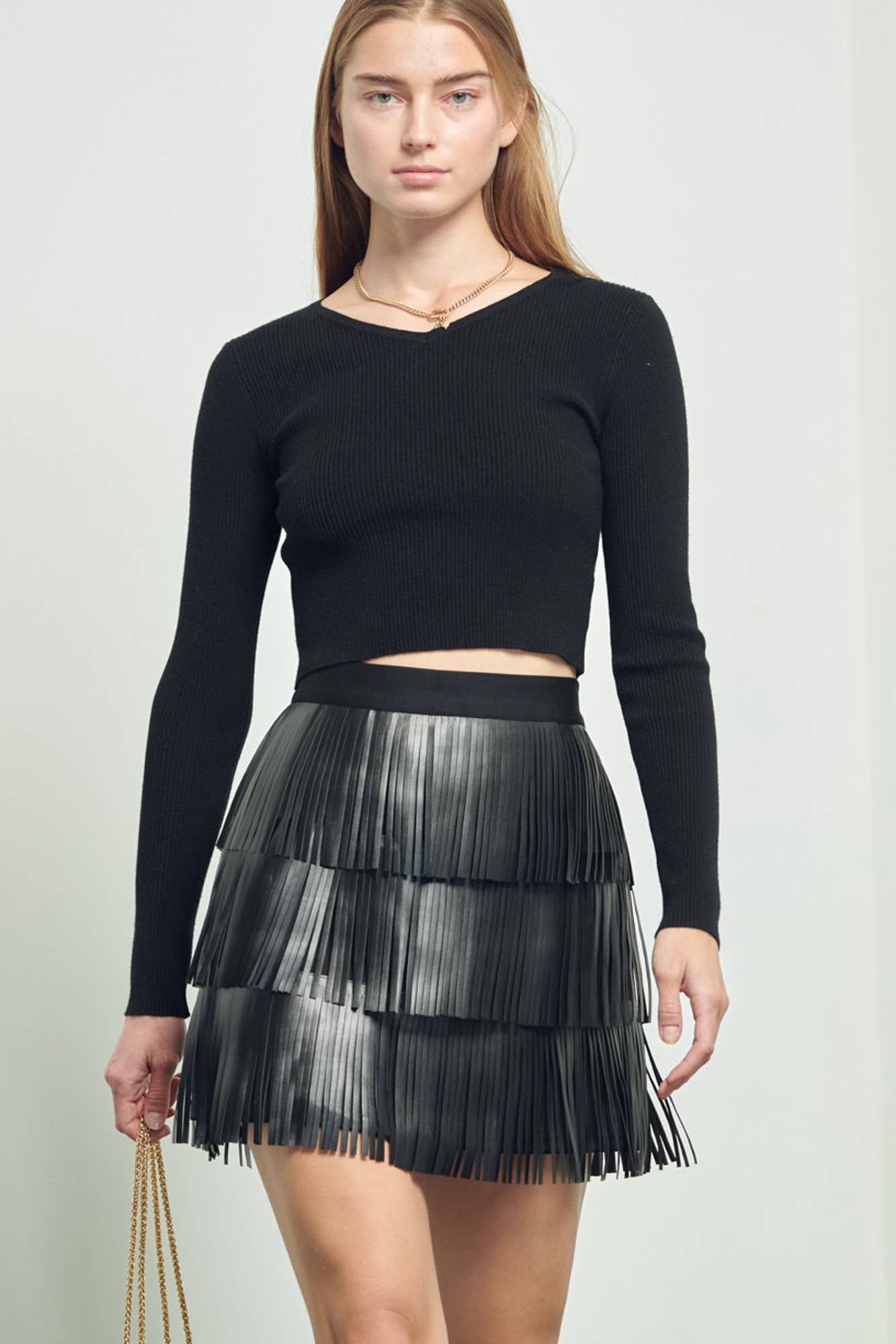 WESTERN FAUX LEATHER FRINGE MINI SKIRT (PLUS AVAILABLE)