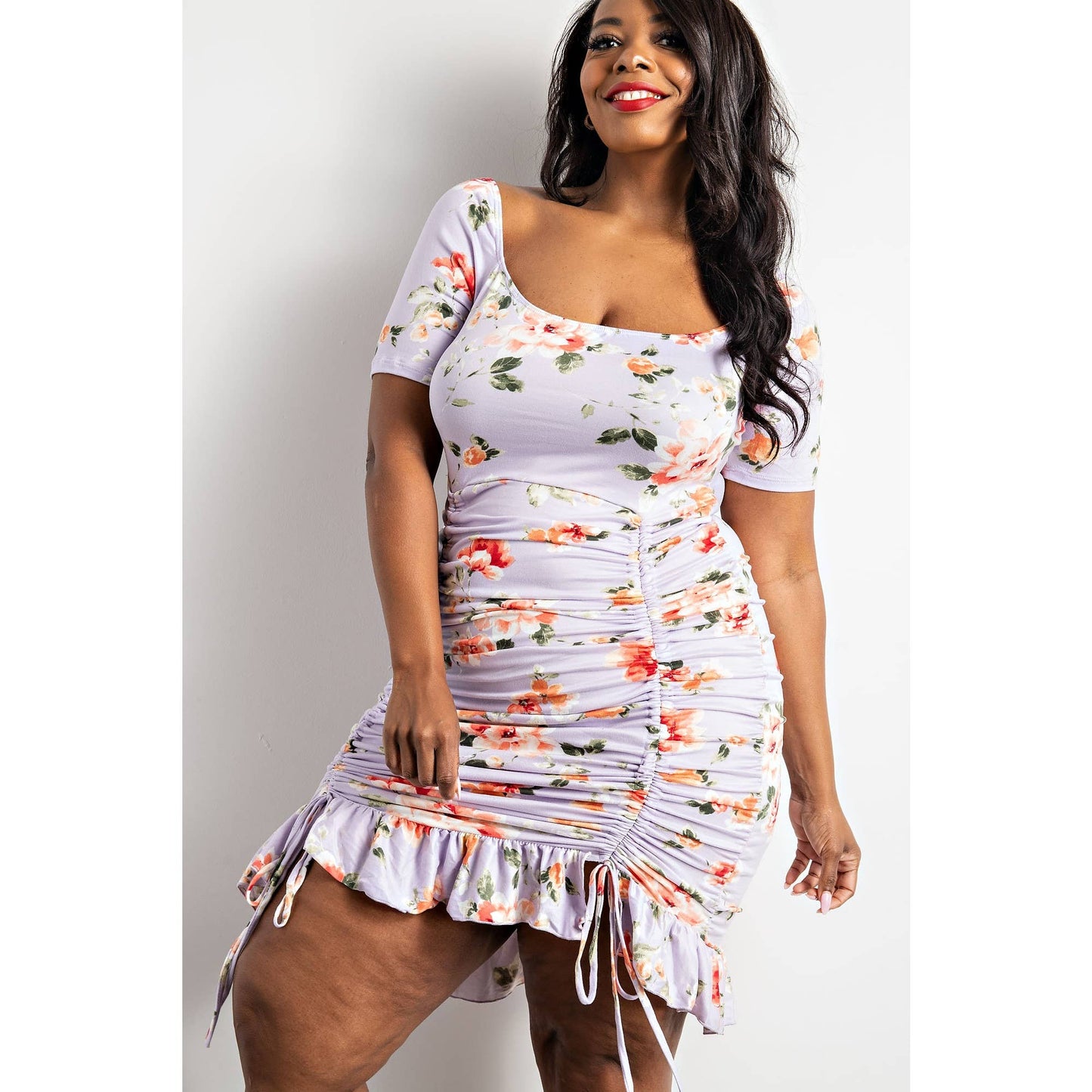 SQURE NECK DRESS WITH RUFFLE HEM