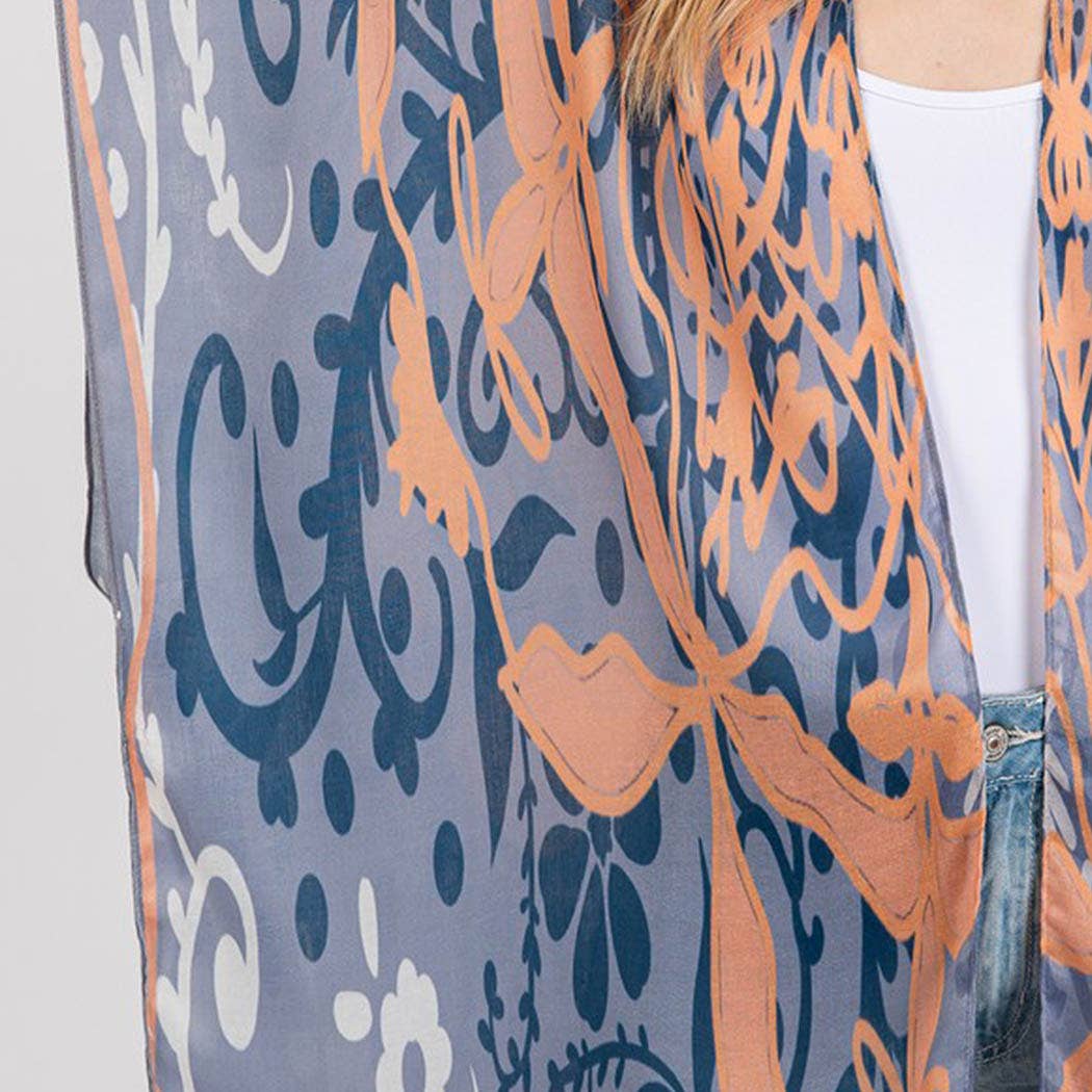 BOHO PRINT OPEN FRONT LONG KIMONO.