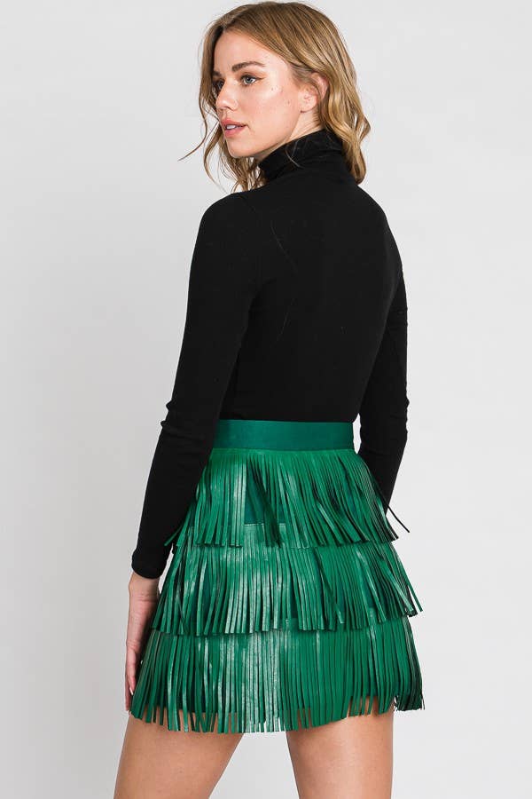 WESTERN FAUX LEATHER FRINGE MINI SKIRT (PLUS AVAILABLE)