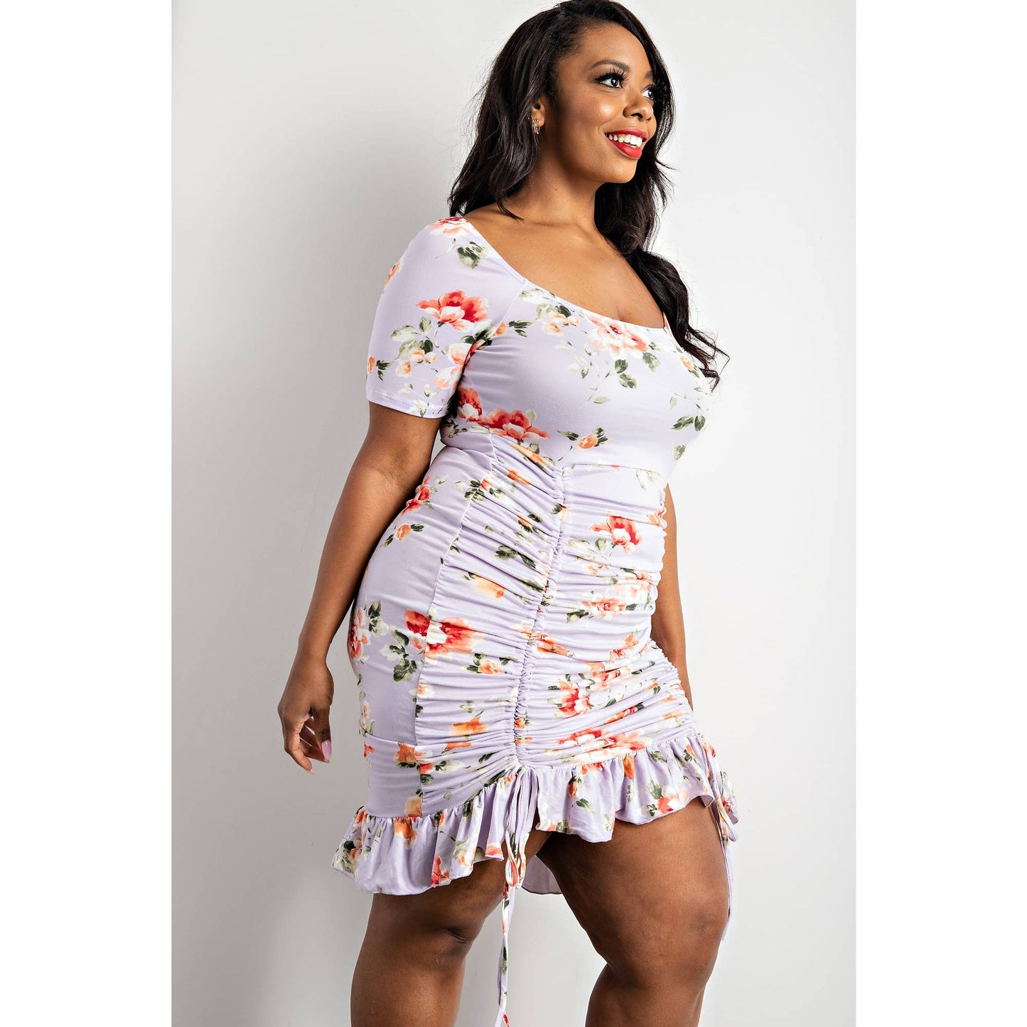 SQURE NECK DRESS WITH RUFFLE HEM