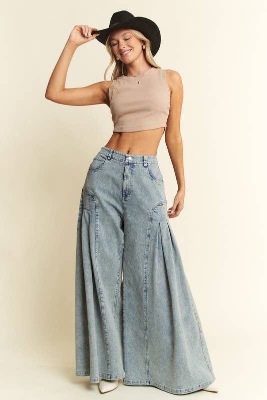 PLUS SIZE DENIM WIDE LEG FLARED PANTS