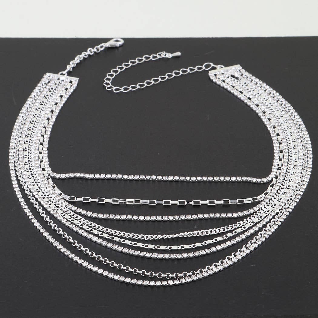 Multi Rhinestone Chain Drop Necklace
