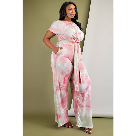 PLUS OFF SHOULDER WRAP AROUND TOP AND PANTS SET