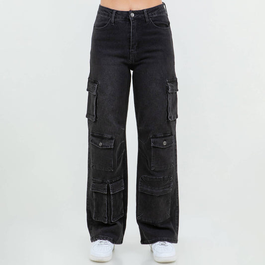 PLUS SIZE MULTI POCKETS WIDE LEG JEANS-RJH21022P