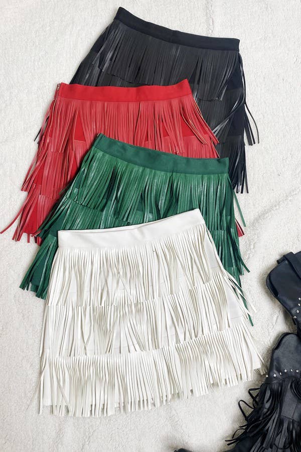 WESTERN FAUX LEATHER FRINGE MINI SKIRT (PLUS AVAILABLE)