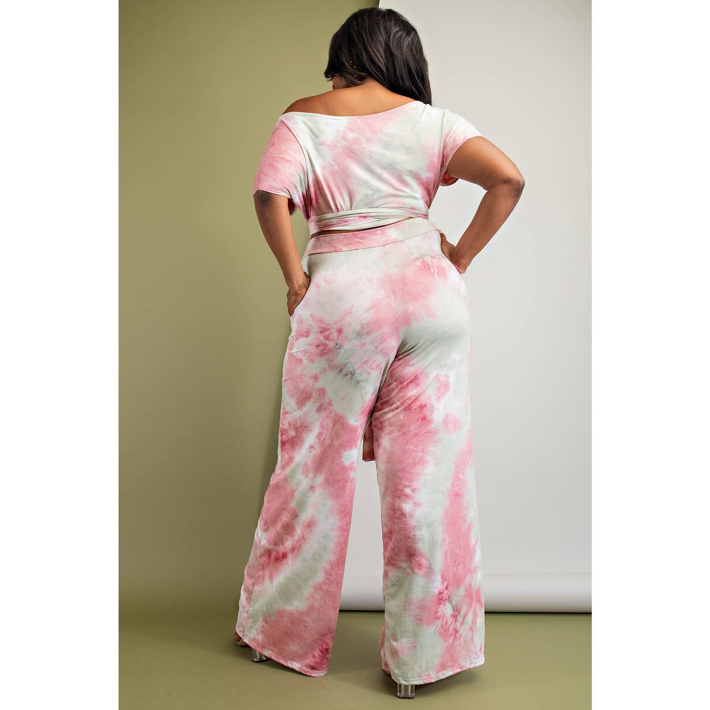 PLUS OFF SHOULDER WRAP AROUND TOP AND PANTS SET