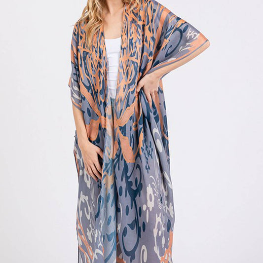 BOHO PRINT OPEN FRONT LONG KIMONO.