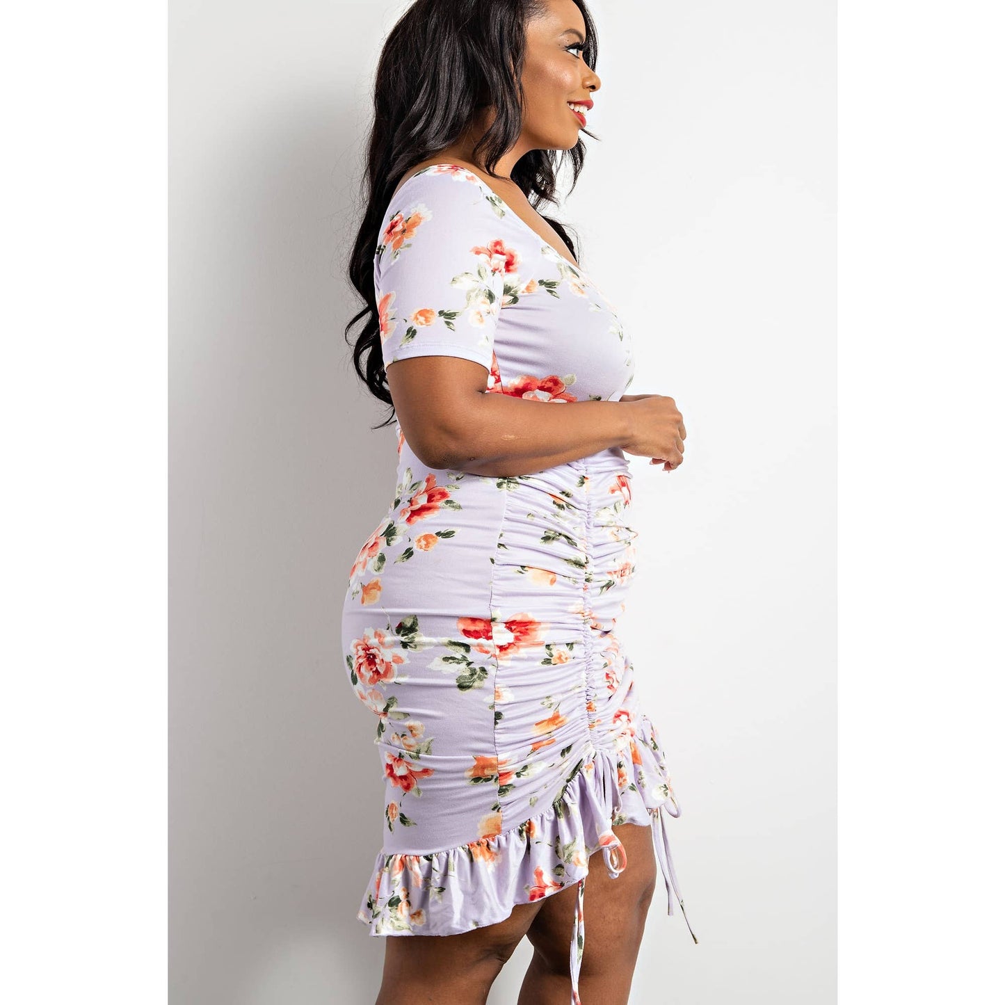 SQURE NECK DRESS WITH RUFFLE HEM