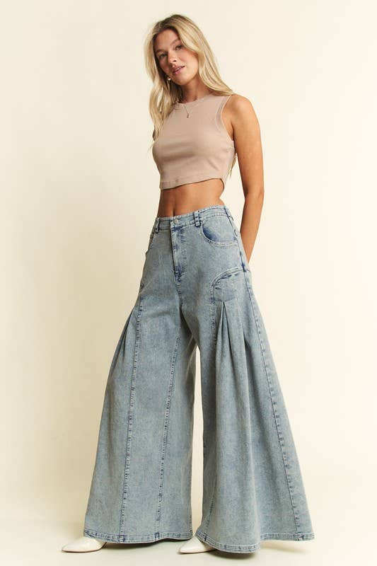 PLUS SIZE DENIM WIDE LEG FLARED PANTS