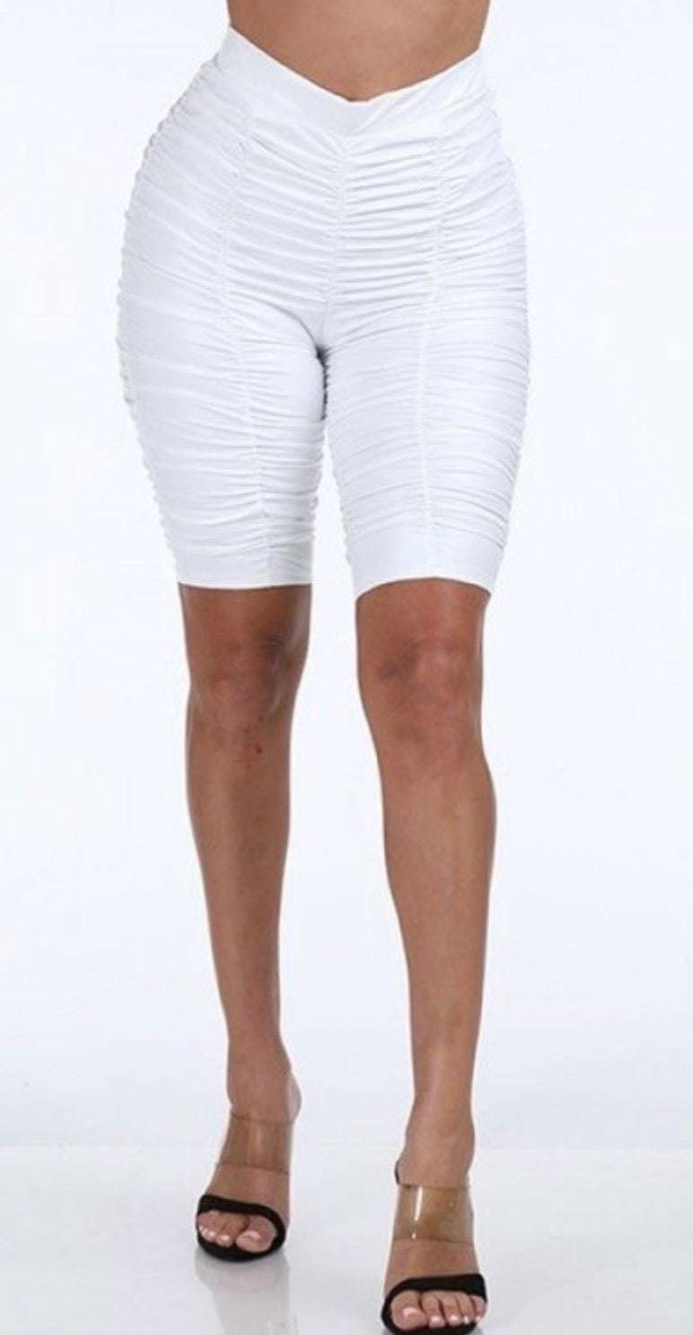 Ruched PU biker shorts-Regular Size