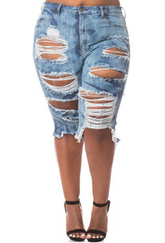 Cali Dreams Distressed Bermuda Shorts