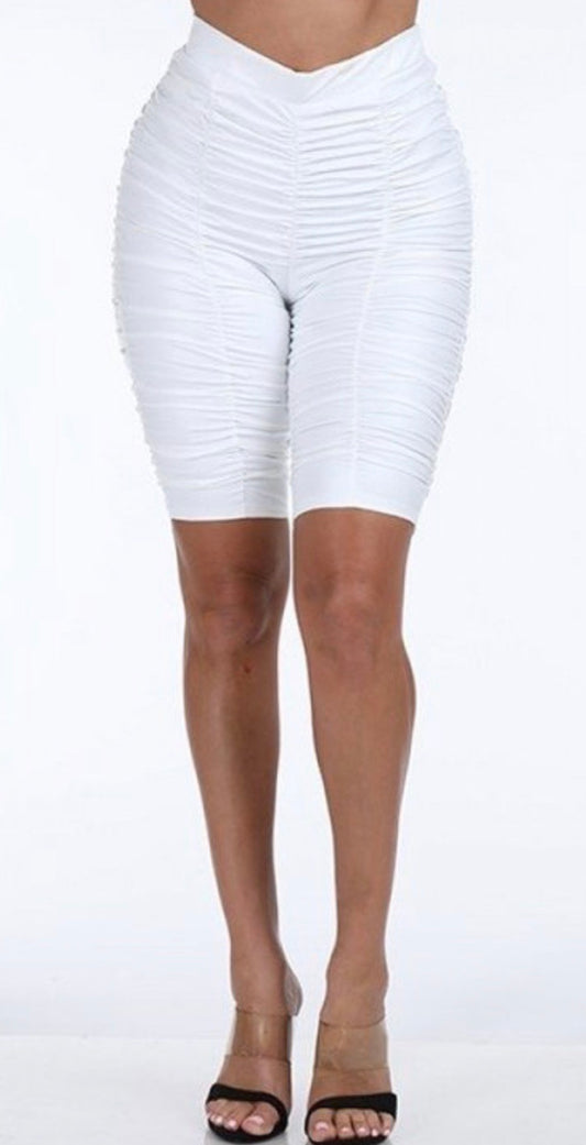 Ruched PU biker shorts-Regular Size