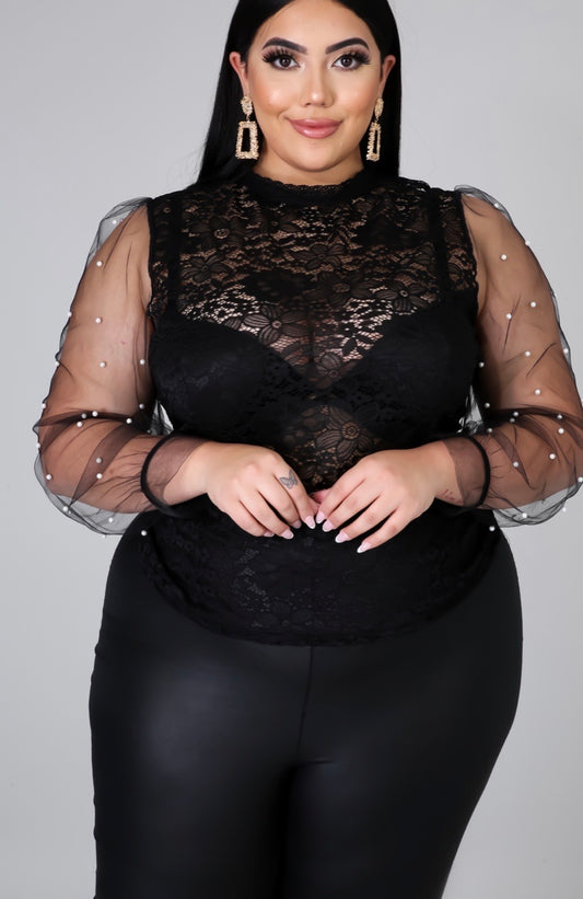 “Majestic” Lace Pearl Detail Blouse