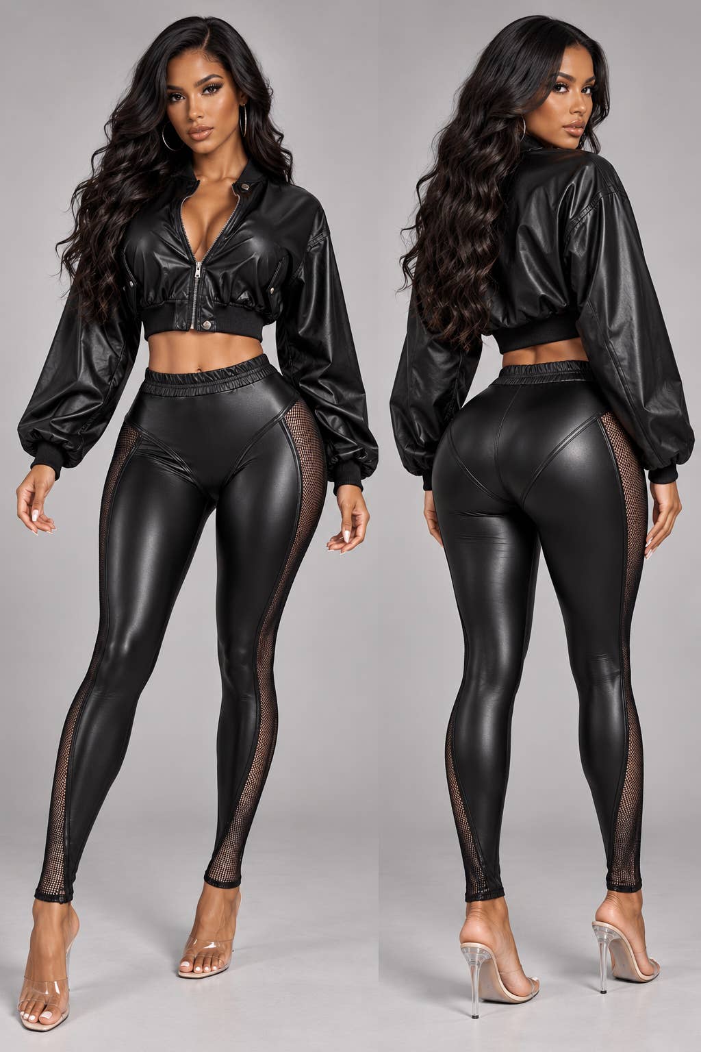 PLEATHER ZIP UP CROPPED JACKET