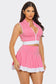 Front Zipper Crop Top And Pleated Mini Skirt Set