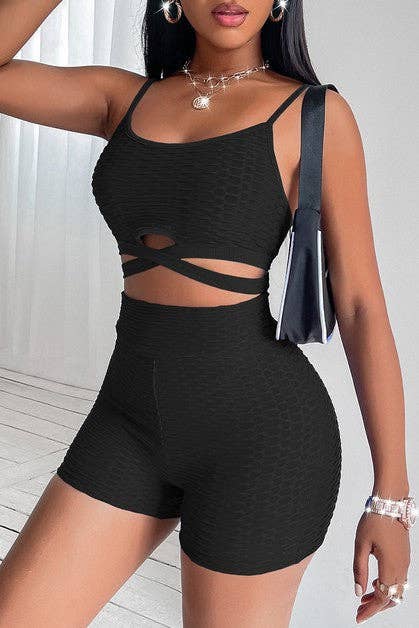 Solid Straps Bodycon Cropped Top and Shorts Sets