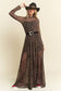 PLUS SIZE LONG SLEEVE MOCK NECK ANIMAL PRINT MESH MAXI DRESS