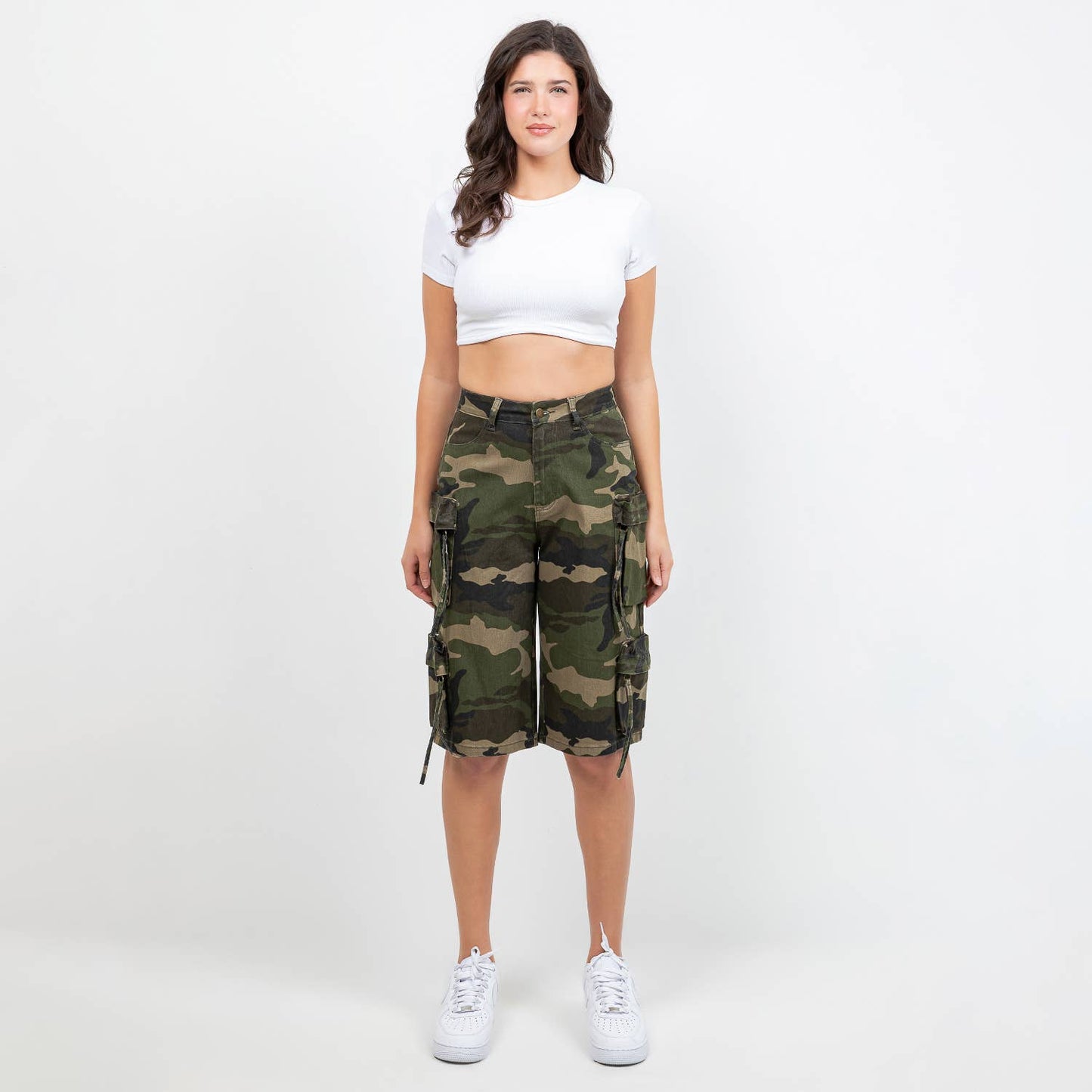 PLUS SIZE CAMOUFLAGE MULTI POCKETS CARGO JORTS-RSS30821CMP