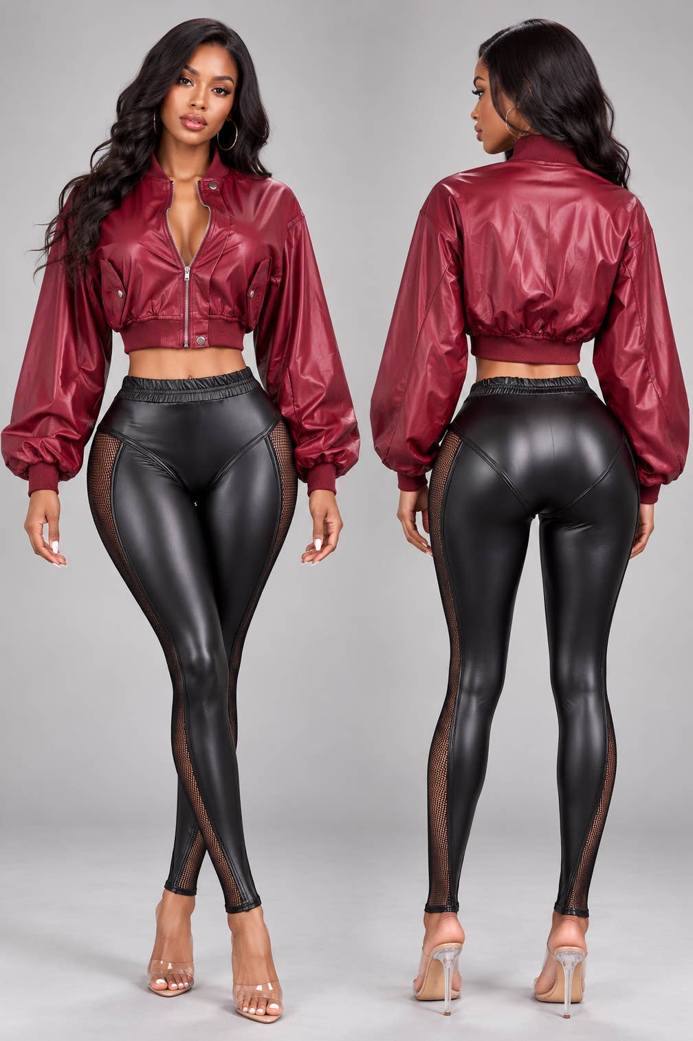 PLEATHER ZIP UP CROPPED JACKET