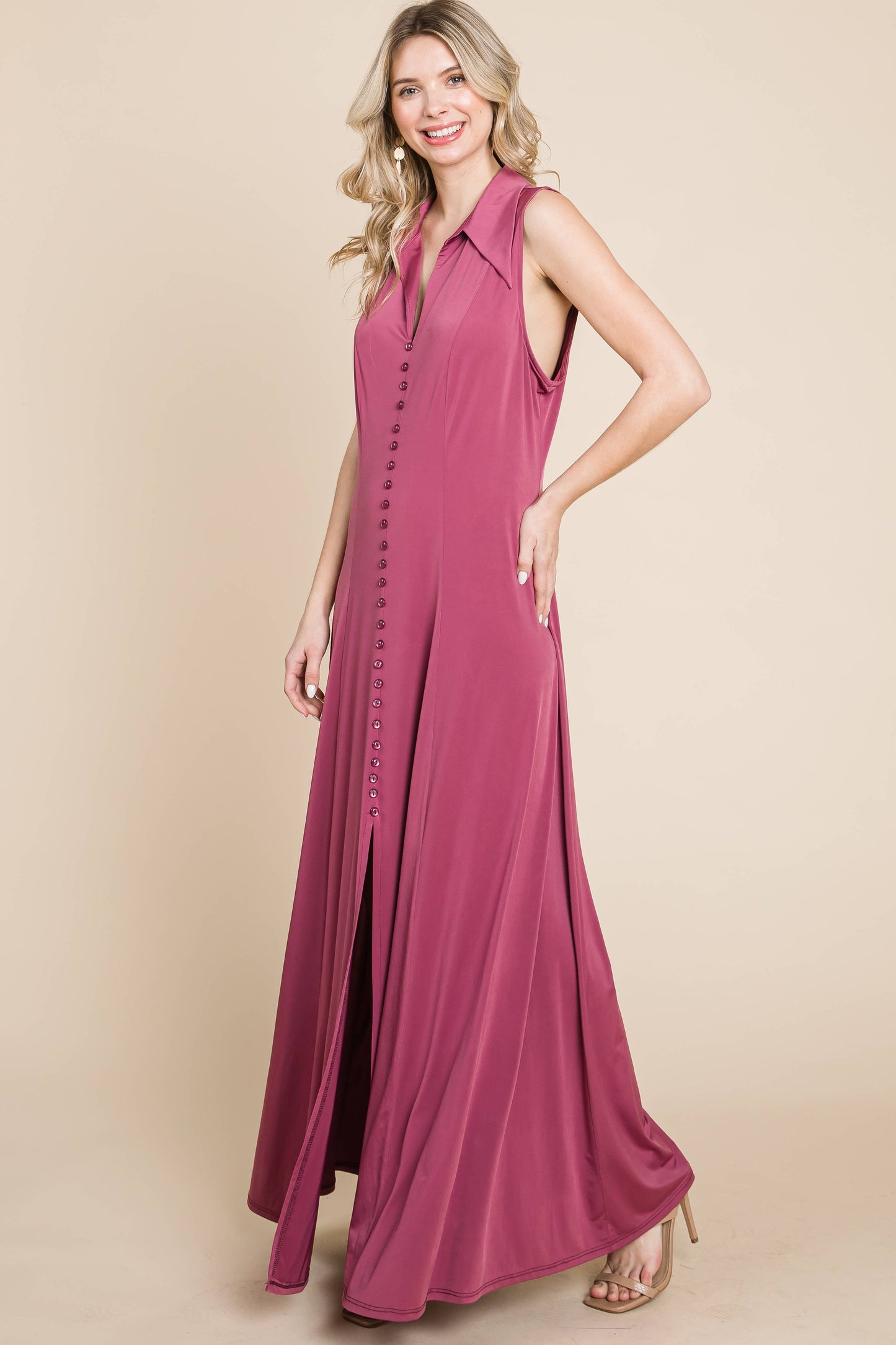 ETD-8903-PL Plus Size Solid Venezia V-Neck Maxi Dress