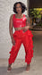 DRAWSTRING WAIST RUFFLE SIDE CARGO PANTS