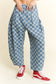 PLEATED CHECKERED HIGH WAIST BARREL PANTS