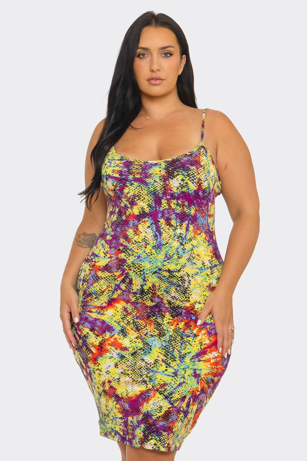 Plus Tie Dye Print Back Slit Midi Dress