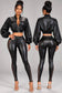 PLEATHER ZIP UP CROPPED JACKET