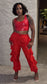 DRAWSTRING WAIST RUFFLE SIDE CARGO PANTS