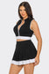 Front Zipper Crop Top And Pleated Mini Skirt Set