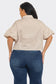 Plus Size Stripe Button Down Bubble Sleeve Shirts Crop Top