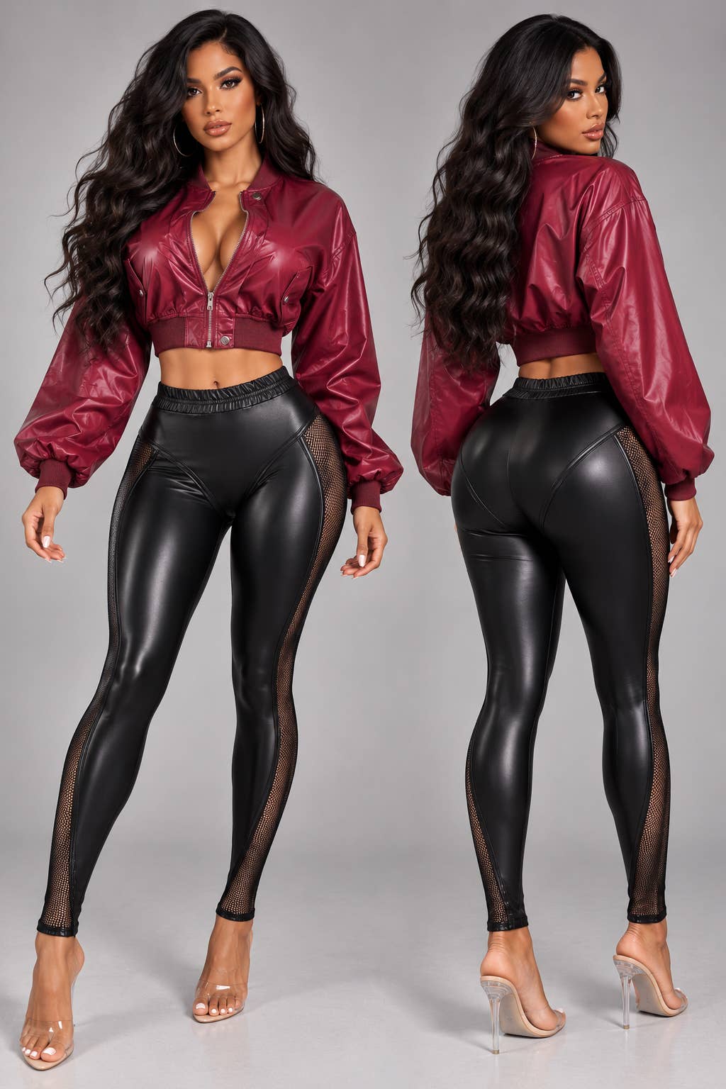 PLEATHER ZIP UP CROPPED JACKET