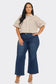 Plus Size Stripe Button Down Bubble Sleeve Shirts Crop Top