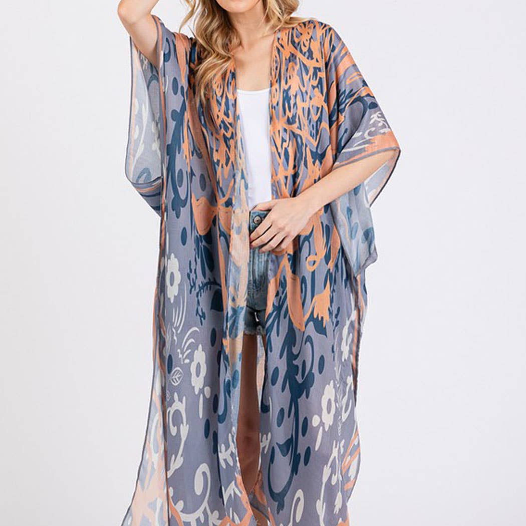 BOHO PRINT OPEN FRONT LONG KIMONO.