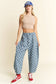 PLEATED CHECKERED HIGH WAIST BARREL PANTS