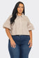 Plus Size Stripe Button Down Bubble Sleeve Shirts Crop Top