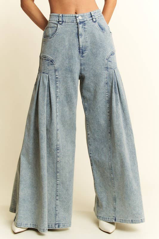 PLUS SIZE DENIM WIDE LEG FLARED PANTS