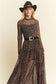 PLUS SIZE LONG SLEEVE MOCK NECK ANIMAL PRINT MESH MAXI DRESS