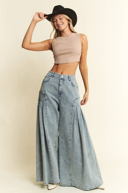 PLUS SIZE DENIM WIDE LEG FLARED PANTS