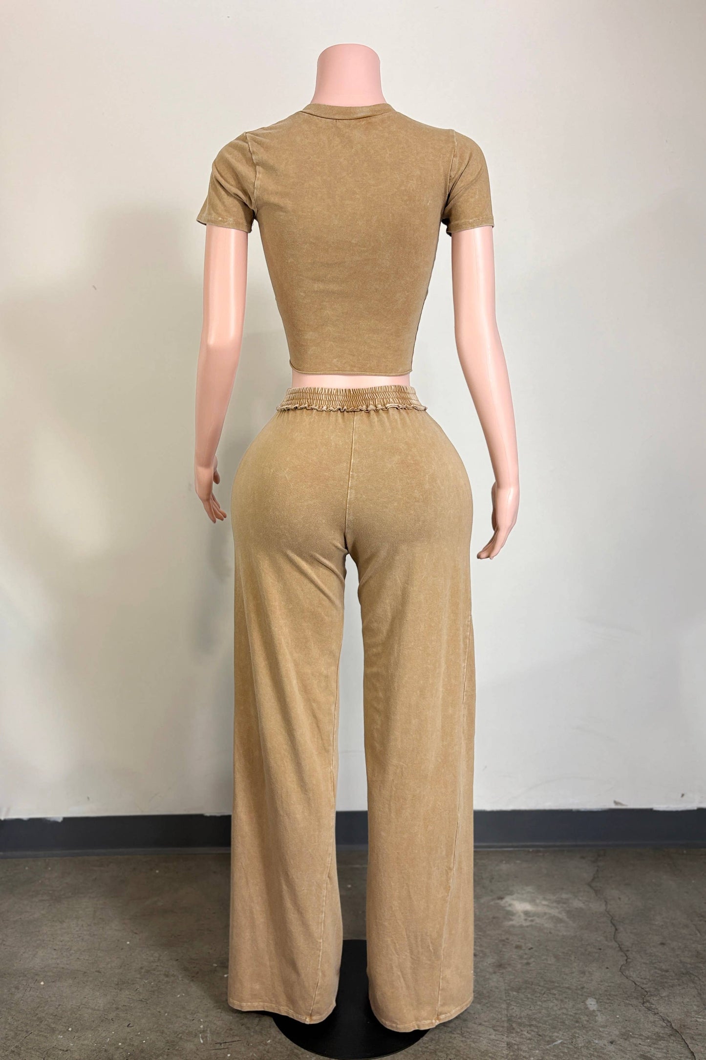 MINERAL WASH SAFETY PIN ASYM CUT TOP & PANT SET