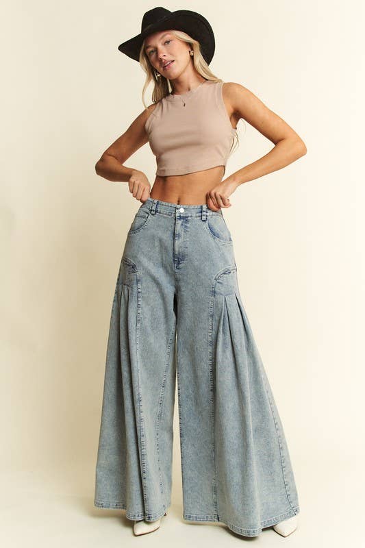 PLUS SIZE DENIM WIDE LEG FLARED PANTS