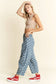 PLEATED CHECKERED HIGH WAIST BARREL PANTS