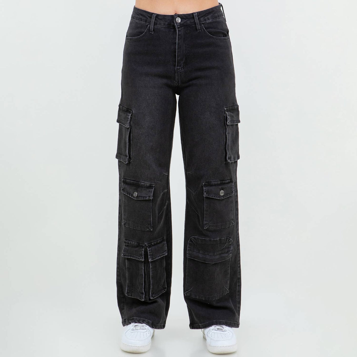 PLUS SIZE MULTI POCKETS WIDE LEG JEANS-RJH21022P