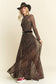 PLUS SIZE LONG SLEEVE MOCK NECK ANIMAL PRINT MESH MAXI DRESS