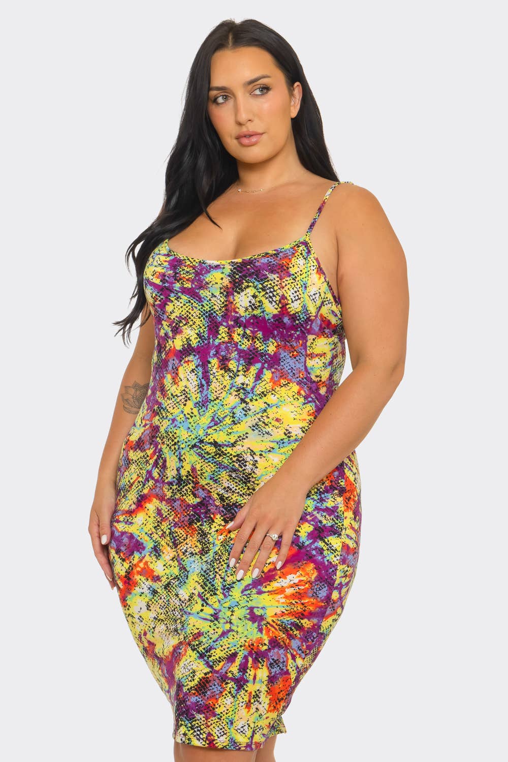 Plus Tie Dye Print Back Slit Midi Dress