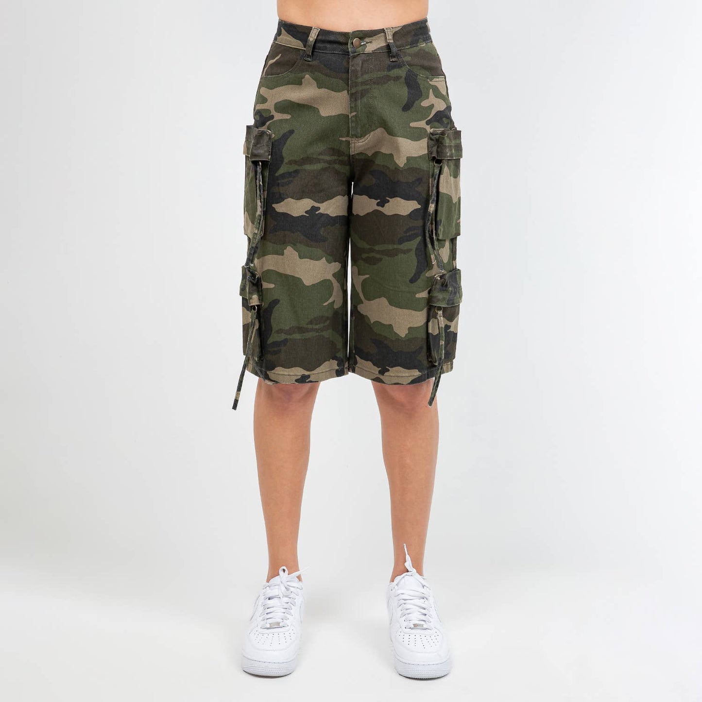 PLUS SIZE CAMOUFLAGE MULTI POCKETS CARGO JORTS-RSS30821CMP